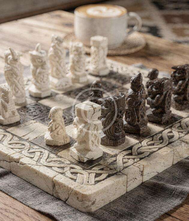 Carved stone chess set