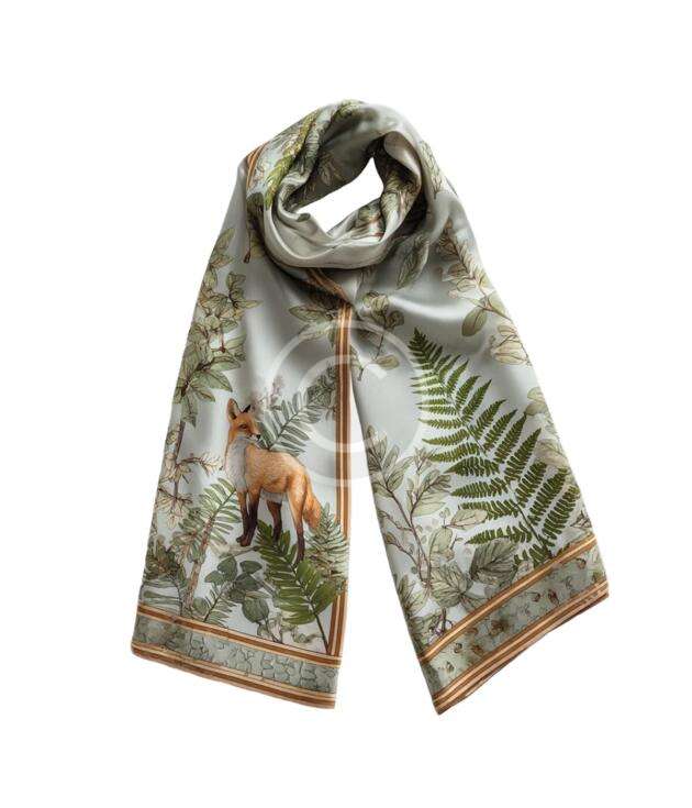Nature illustrated silk scarf